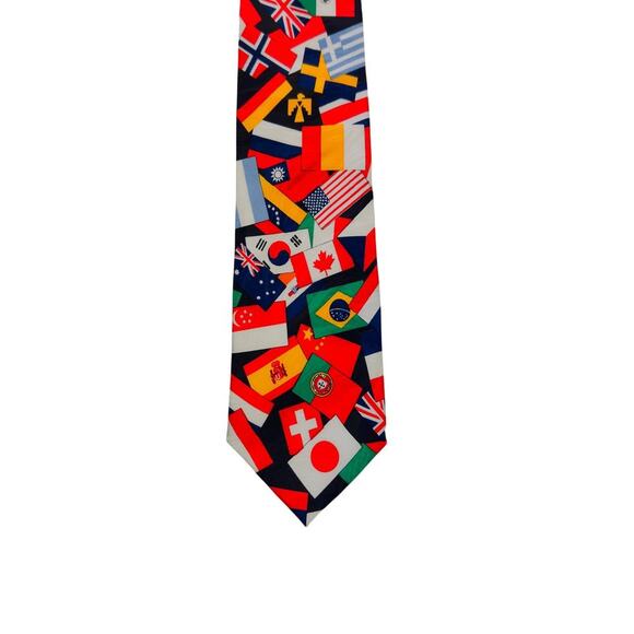Woolmark Collection 100% Silk Multi-Color International Flag Print Tie - Picture 3 of 7